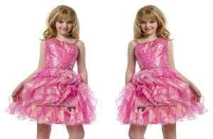 2015 Sequins Pre Teen Short Full Beading Pink Girls Pageant Dresses Pleat Knee Length Little Kids Big Girls Party Gowns4554258