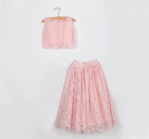 Ragazze pizzo ciglia uncinetto top a manica corta pizzo ciglia gonne 2 pezzi set bambini abiti da principessa 2020 nuovi bambini festa gonne se8607026