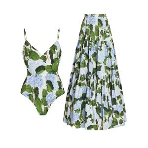 Cover-up Natural Floral Print One Piece Badeanzüge Rock Set 2023 Hydrangea Damenmode Bademode Luxus Bikinis Badeanzug Beachwear