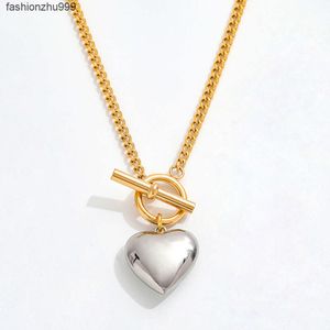 Joolim Jewelry 18K Gold Plated Stainless Steel Two-tone Cuban Chain Heart Pendant Toggle Necklace Tarnish Free Waterproof