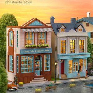 Architettura/Casa fai da te Nuovo kit di costruzione in miniatura in legno fai-da-te Case delle bambole con mobili Negozio di dolci Casa Casa delle bambole Giocattoli fatti a mano per ragazze Regali di Natale