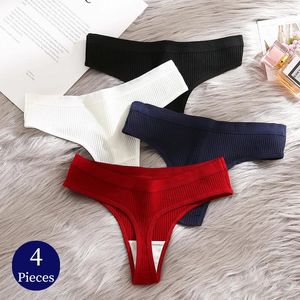 Women's Panties BZEL 4PCS Set Fashion Striped Thongs Soft Cotton Underwear Sexy Lingerie Sports Breathable G-Strings Cozy T-Back