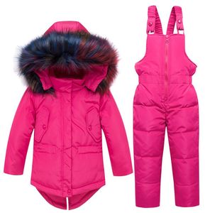 Kış Çocuk Snowsuit Ceket Hoodies Duck Down Kayak Takımları Kızlar Snow Suit Kıyafetleri Kar Aşı Tulum Setleri Ceket Snowsuit 0927274973