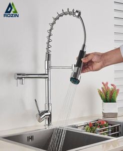Chrome Spring Kitchen Faucet Pull Out Side Sprayer Dual Spout Enkel handtag Mixer Tap Sink 360 Rotation Grad7708364