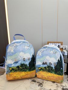 24SS Mens e feminino General Designer de luxo Série de pintura a óleo Backpack Bolsa Bolsa Bolsa de ombro Livro de 32cm/26cm de alta qualidade