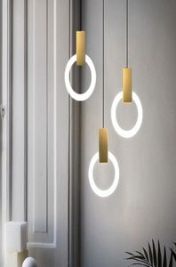 Staircase Bedroom bedside hanging lamp LED Ring pendant lights Nordic bar counter restaurant pendant lamps1501382