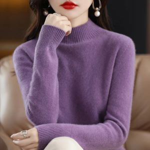 Pullovers Autumn Winter Women Sweater Korean Fashion Warm Bottoming Shirts Half High Collar Basic Knitwear Solid Long Sleeve Pullovers