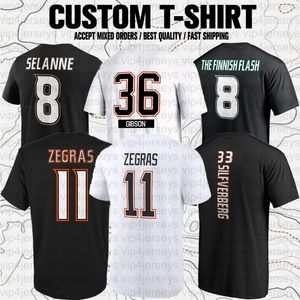 Teemu Selanne Trevor Zegras Troy Terry John Gibson Frank Vatrano EUA Hockey Club Fãs Marca Camiseta de manga curta