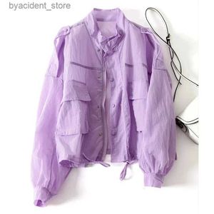 Herren lässige Hemden 2023 Neue Sommer Korean Sun Protection Clothing Coat Frauen UV-Proof dünne lockere lässige weibliche Taschenbreaker-Jacke Lady L240306