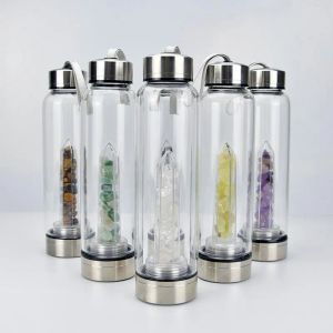 Nowy naturalny kwarcowy klejnot szklany butelka z wodą Bezpośrednie szkło picia kryształowy kubek 8 stylów Transport