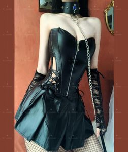 Zip Up Women Corsets Bustiers Sexig klänning Bustier underkläder Faux Leather Corset Top med minikjol 82092814723