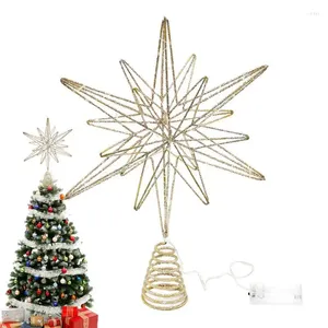 Christmas Decorations Tree Toppers Star With LED String Lights Ornaments For Home Party Decoration Festival Year