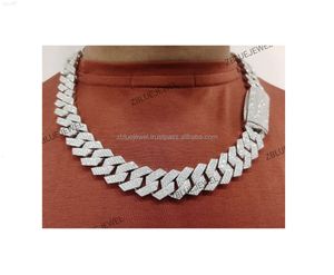 Letest 20 mm 20 tum Sterling Silver D Color VVS White Moissanite Diamond Iced Out Cuban Link Chain Hip Hop Halsband för män