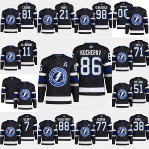 Tampa''Bay''Lightning''Men Mulheres Juventude Brayden Point Steven Stamkos Andrei Vasilevskiy Nikita Kucherov Preto Alternativo Stitched Hockey Jersey