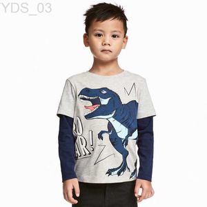 T-shirty 1-6 lat dzieci 100% bawełniane ubranie dino długie rękaw okrągły szyja dzieci dziecięce chłopcy urocze t-shirt bluza tanie hurtowe 240306