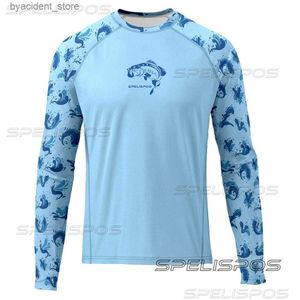 Мужские повседневные рубашки SPELISPOS 2023 Мужская спортивная одежда для рыбалки Уличный солнцезащитный крем Дышащая быстросохнущая UPF 50+ Летняя футболка с длинными рукавами для рыбалки L240306