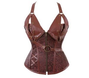 Steampunk korse sahte deri burlesque clubwear dantel zincirlerle kemikli gotik karnaval giyim artı S6XL y190719016004389