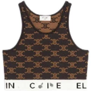 Tanques femininos Verão listrado carta webbing colete esportivo desgaste curto halter Spice girl top marca de luxo, estrela de designer famosa com o mesmo estilo 240302