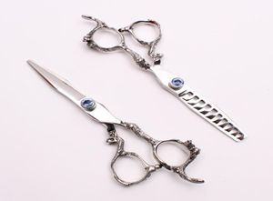 6quot 440C Anpassad logotyp Blue Gem Professional Human Hair Scissors Cutting or Thinning Shears Barberquots frisör Shear8049055