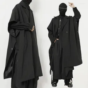 Casacos de Trench Masculinos Roupas Originais Blusão Longo Nicho Design Capa Solta Jaqueta Oversized