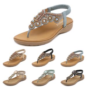 Bohemiska sandaler Kvinnor tofflor Wedge Gladiator Sandal Womens Elastic Beach Shoes String Bead Color36 Gai SP