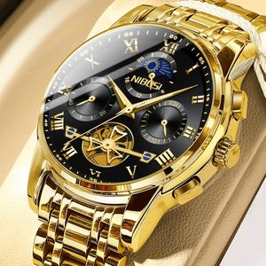 NIBOSI Fashion Watch For Men Luxury Original Classic Quartz Clock Analog Chronograph Sport Waterproof Moon Phase Male WristWatch 240227