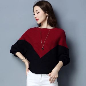 Pullovers Women Sweater Loose Pullover stickad Cotton Batwing Sleeve Knit Top Autumn Sweaters Pull Casual Ladies Bat Sleeve Jumper Tops