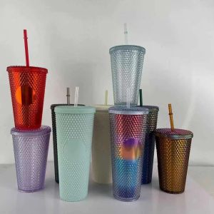 Dubbel durian halm guddinna cup gåva tumbler 710 ml plast kaffe ljus diamantstarry cup dhl frakt