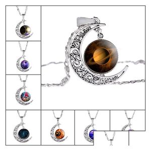 Naszyjniki wiszące moda Neba Space Universe Naszyjniki dla kobiet Galaxy Starry Sky Half Crescent Moon wisiorek Sier Chains Nowa biżuteria Dhcfq