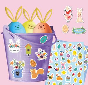 6PCS Pack Easter Stickers Children Cartoon Rabbit Colorful Eggs Decoration Sticker The Spring Elements Bunny Chick Flowers Decals 5433172