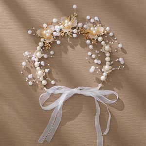 Moda Headpieces White Pearl Rhinestone Flowle Leaf Ramo Handmade Hair Hair Band Acessórios de Cabeça Jóias de Casamento