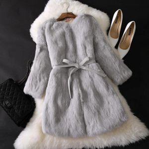 모피 양질의 여성 진짜 진짜 토끼 모피 코트 공장 빈티지 클래식 재킷 두꺼운 따뜻한 겨울 드롭 컨칭 오버 코트 WSR275