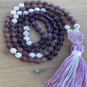 Pingentes 8mm howlite ametista pedra preciosa 108 contas mala borla colar clássico sorte chakra reiki cura manguito elegante pulseira pulso