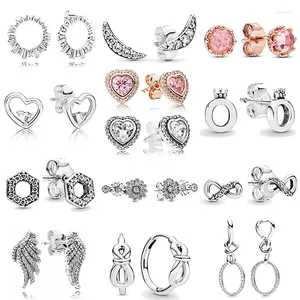 Studörhängen 925 Sterling Silver Earring Knutade hjärtan Symbol för kärlek Polerad kron signatur oändlighet för kvinnor mode smycken
