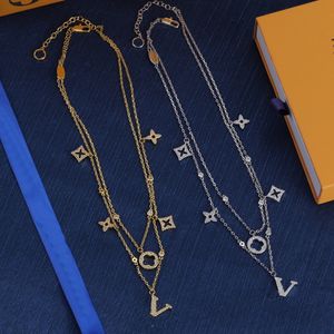 Double Layered Chain Necklace Flower Letter Embellishments Sweater Chains Women Accessories Jewelry Gift With Original Dust Bag Box