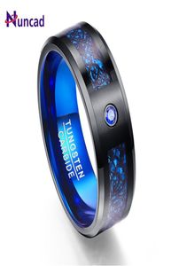 Lyx 2020 Ny ankomst Foreign Trade Carbon Fiber Blue Zircon Men Rings 100 Tungsten Carbide Anillos Para Hombres Black Dragon 1133529