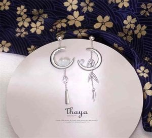 Thaya 925 Sterling Silver Earring Dangle Crescent Bamboo leaves Japanese Style For Women Fine Jewelry 2106181932585