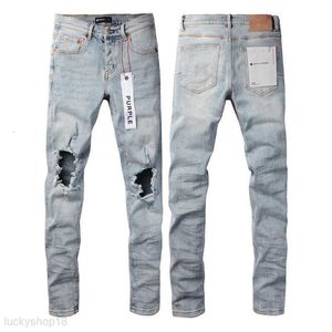 Lila varumärke jeans ljusblå knähål smal fitywpf