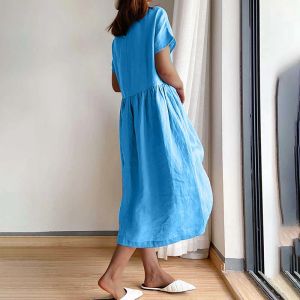 Ubieraj się damski bawełniany lniany moda wszechstronna kolorowa przerwa na lunch wakacje codzienne sukienka wypoczynkowa modna letnia sukienka kobiety 2023