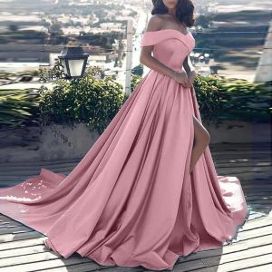 Grundläggande casual klänningar klänning formell av axel hög slits golvlängd prom lång sexig split temperament elegant fest kväll vestidos