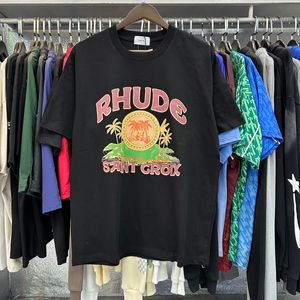 Rhude Mens T 셔츠 디자이너 남성용 짧은 슬리브 Rhudes 인쇄 셔츠 티 탑 느슨한 Tshirt 여자 대형 탑 미국 크기 폴로 4-1