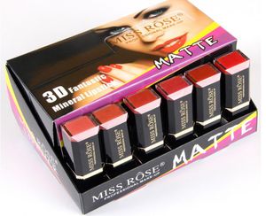 E Nowe przybycie 24pcsset makijaż pomadki Miss Rose 3D Genialne wygładzanie Wodoodporne Długie Lip Stick Cosmetics Matte Batom1033027