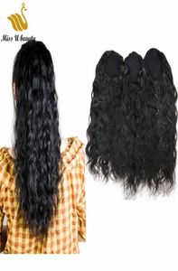 Natural Wave Wavy Human Hair Ponytail Clip in Extensions Dyable NaturalColor DrawString Remyhair9517247