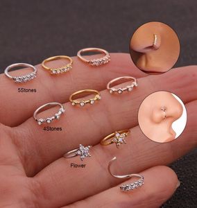 Sellsets 20gx8mm Nose Piercing Body Jewelry Cz Nose Hoop Nostril Nose Ring Tiny Flower Helix Cartilage Tragus Ring SH1907276521232