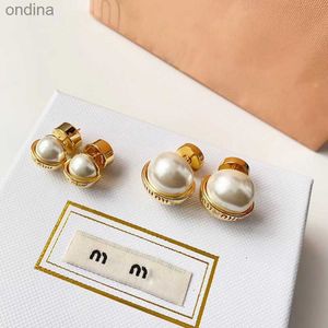 Stud 18k Gold M varumärke Letters Designer Earrings Stud för retro Vintage Luxury Pearl Round Ball Double Side Wear Chinese Earring Earings Ear Jewelry Gift 240306