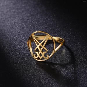 Cluster Rings Dreamtimes Sigil Of Lucifer Stainless Steel Finger Church Luciferian Occult Devil Seal Amulet Jewelry For Women Men