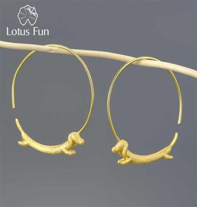 Lotus Fun 18K Gold Female Flying Dachshund Dog Big Round Hoop Earrings Trend Real 925 Sterling Silver Women Jewelry 2201085455532