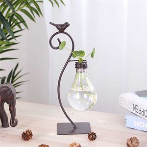 Dekorativa föremål Figurer Hydroponic Plant Glass Vase Iron Flower Inserter Office Living Room Table Vase Creative Liten Fresh Green Pineapple T240306