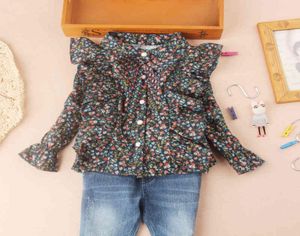 shirts Fashion Shirts for Teenage Girls Flower Print Button Blouses Toddler Girl Fall Clothes Cotton Children Ruffle Sleeve Tops 22870416