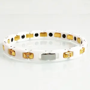 Länkarmband par för älskare hälsovård magnetiska armband man guld färg rostfritt stål kristall inlagd damer keramiska smycken